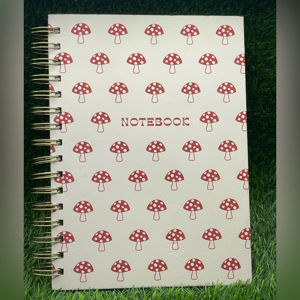 Elum Mushroom AOP Hardcover Spiral Notebook Journal, Pink, NWOT